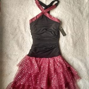 A. BYER Black/Burgundy Tulle Halter Dress Junior Small